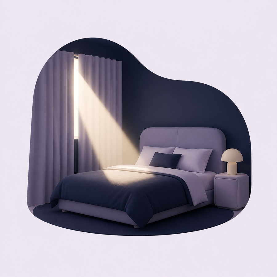 Daylight leaking through curtains toward a bed